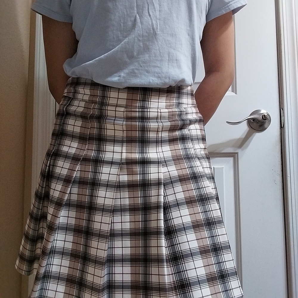 Papaya Brown and Cream Plaid A-Line Skirt